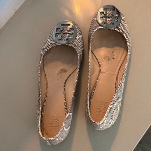 Tory Burch Snakeskin Pattern Flats - Black and White